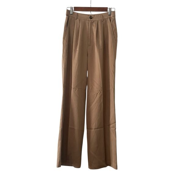 REFORMATION Mason Pants •Women 4 PETITE•Wide Leg Trouser Office Pleated Tan $178 - Picture 6 of 12
